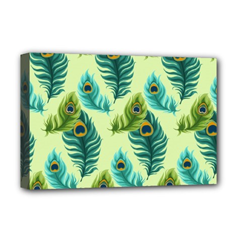 Peacock Feather Pattern Deluxe Canvas 18  X 12  (stretched) by Vaneshart