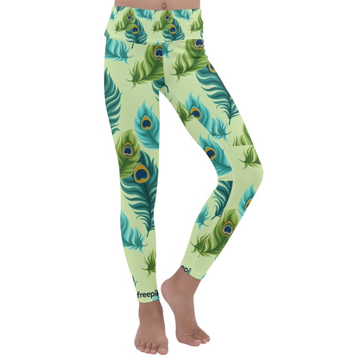 Peacock Feather Pattern Kids  Lightweight Velour Classic Yoga Leggings