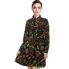 Seamless Pattern Kwanzaa With Traditional Colored Candles Long Sleeve Chiffon Shirt Dress by Vaneshart