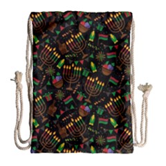 Seamless Pattern Kwanzaa With Traditional Colored Candles Drawstring Bag (large)