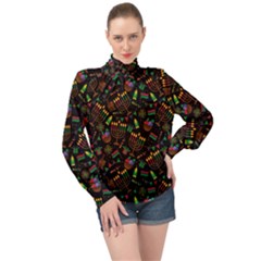 Seamless Pattern Kwanzaa With Traditional Colored Candles High Neck Long Sleeve Chiffon Top by Vaneshart