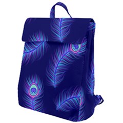 Seamless Pattern With Colorful Peacock Feathers Dark Blue Background Flap Top Backpack by Vaneshart