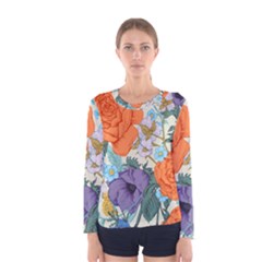 Vintage Floral Vector Seamless Pattern With Roses Women s Long Sleeve Tee