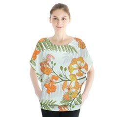 Peacock Flower Seamless Pattern Batwing Chiffon Blouse