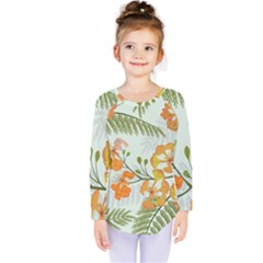 Peacock Flower Seamless Pattern Kids  Long Sleeve Tee