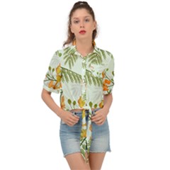 Peacock Flower Seamless Pattern Tie Front Shirt 