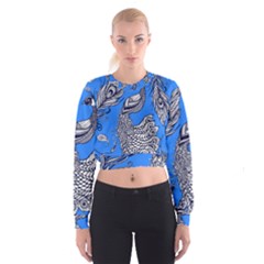 Peacock Bird Feathers Seamless Background Pattern Cropped Sweatshirt