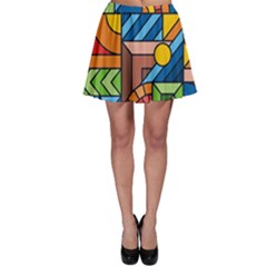 Colorful Geometric Mosaic Background Skater Skirt