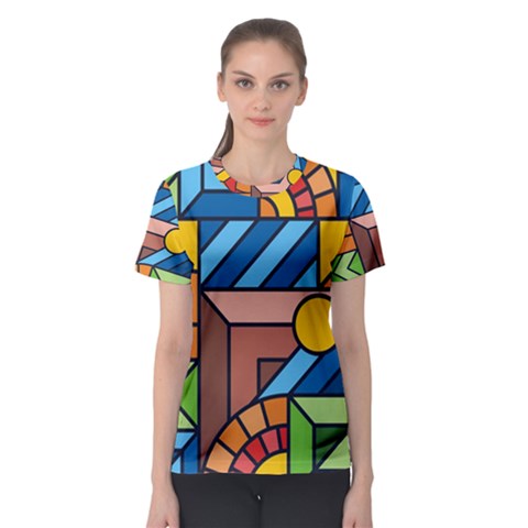 Colorful Geometric Mosaic Background Women s Sport Mesh Tee by Vaneshart