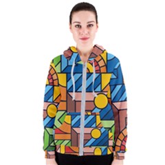 Colorful Geometric Mosaic Background Women s Zipper Hoodie by Vaneshart