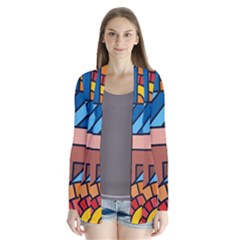 Colorful Geometric Mosaic Background Drape Collar Cardigan