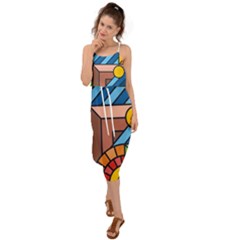 Colorful Geometric Mosaic Background Waist Tie Cover Up Chiffon Dress