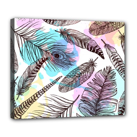 Hand Drawn Feathers Seamless Pattern Deluxe Canvas 24  X 20  (stretched)
