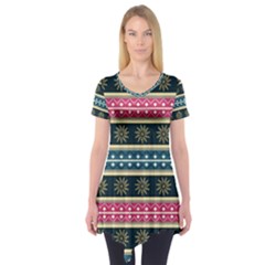 African Seamless Pattern Abstract Background Hand Drawn Short Sleeve Tunic 