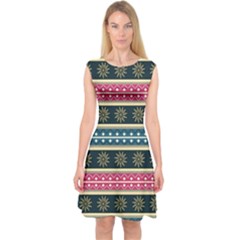 African Seamless Pattern Abstract Background Hand Drawn Capsleeve Midi Dress