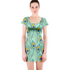 Lovely Peacock Feather Pattern With Flat Design Short Sleeve Bodycon Dress by Vaneshart