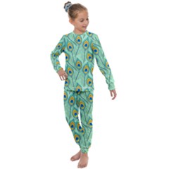 Lovely Peacock Feather Pattern With Flat Design Kids  Long Sleeve Set 