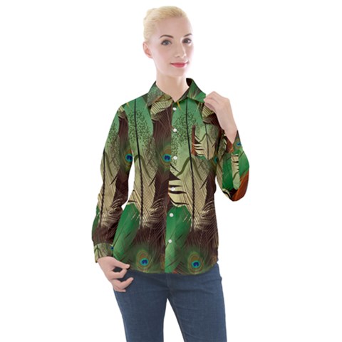 Feathers Realistic Pattern Women s Long Sleeve Pocket Shirt by Vaneshart