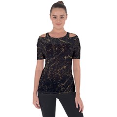 Black Marbled Surface Shoulder Cut Out Short Sleeve Top by Vaneshart