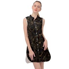 Black Marbled Surface Sleeveless Shirt Dress by Vaneshart