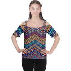 Full Color Pattern With Ethnic Ornaments Cutout Shoulder Tee