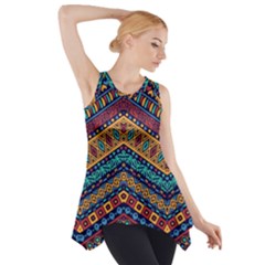 Full Color Pattern With Ethnic Ornaments Side Drop Tank Tunic