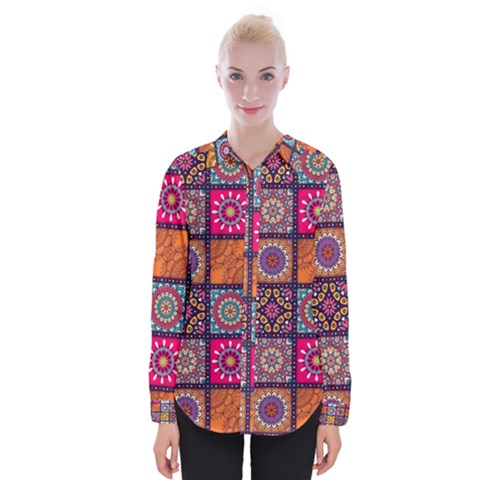 Mandala Pattern Womens Long Sleeve Shirt by Vaneshart