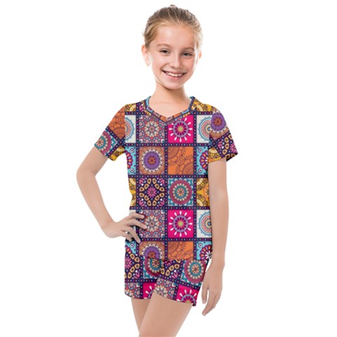 Mandala Pattern Kids  Mesh Tee And Shorts Set by Vaneshart