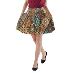 Colorful Vintage Seamless Pattern With Floral Mandala Elements Hand Drawn Background A-line Pocket Skirt by Vaneshart