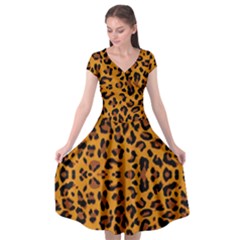 Orange Leopard Cap Sleeve Wrap Front Dress