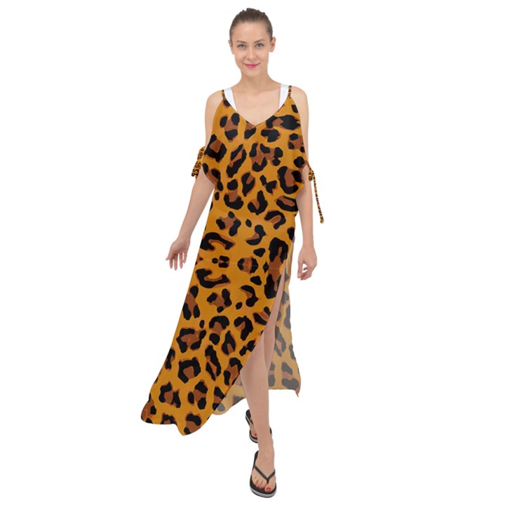 Orange Leopard Maxi Chiffon Cover Up Dress