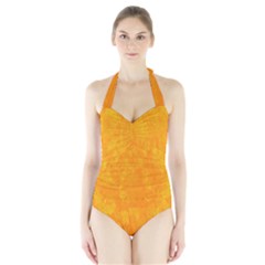 Sunshine Orange Halter Swimsuit by retrotoomoderndesigns