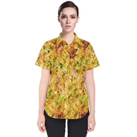 Orange Yellow Sunflowers Women s Short Sleeve Shirt by retrotoomoderndesigns