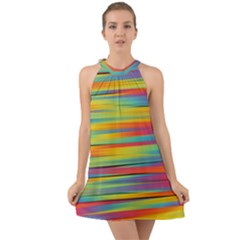 Rainbow Swirl Halter Tie Back Chiffon Dress