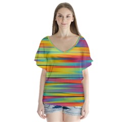 Rainbow Swirl V-neck Flutter Sleeve Top by retrotoomoderndesigns