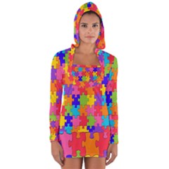 Rainbow Jigsaw Puzzle Long Sleeve Hooded T-shirt by retrotoomoderndesigns