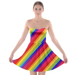 Rainbow Diagonal Stripes Strapless Bra Top Dress