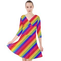 Rainbow Diagonal Stripes Quarter Sleeve Front Wrap Dress by retrotoomoderndesigns
