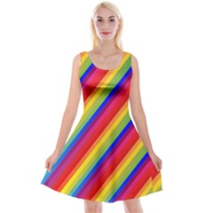 Rainbow Diagonal Stripes Reversible Velvet Sleeveless Dress
