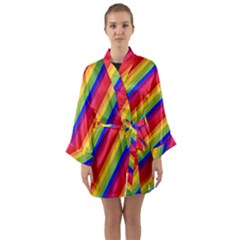 Rainbow Diagonal Stripes Long Sleeve Satin Kimono by retrotoomoderndesigns