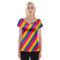 Rainbow Diagonal Stripes Cap Sleeve Top