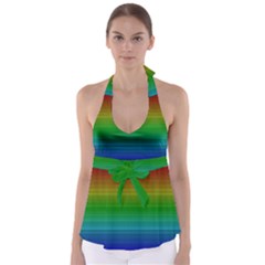 Dark Rainbow Stripes Babydoll Tankini Top by retrotoomoderndesigns