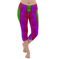 Rose Petals As A Rainbow Of Decorative Colors Lightweight Velour Capri Yoga Leggings by pepitasart