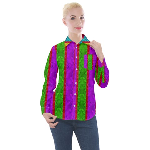 Rose Petals As A Rainbow Of Decorative Colors Women s Long Sleeve Pocket Shirt by pepitasart