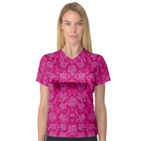 Roses And Roses A Soft Flower Bed Ornate V-neck Sport Mesh Tee by pepitasart