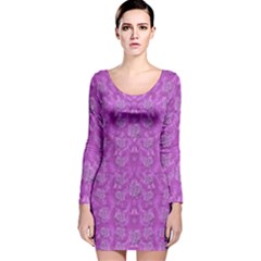 Roses And Roses A Soft  Purple Flower Bed Ornate Long Sleeve Velvet Bodycon Dress by pepitasart