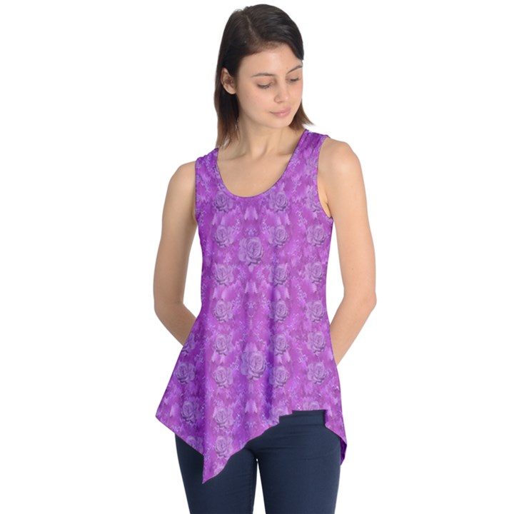 Roses And Roses A Soft  Purple Flower Bed Ornate Sleeveless Tunic