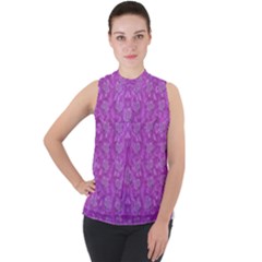 Roses And Roses A Soft  Purple Flower Bed Ornate Mock Neck Chiffon Sleeveless Top by pepitasart
