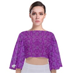 Roses And Roses A Soft  Purple Flower Bed Ornate Tie Back Butterfly Sleeve Chiffon Top by pepitasart