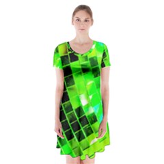 Green Disco Ball Short Sleeve V-neck Flare Dress by essentialimage